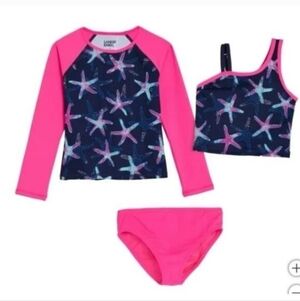 NEW Lands End Girls rash guard top, bikini top and bottom swim set, New 3 Piece
